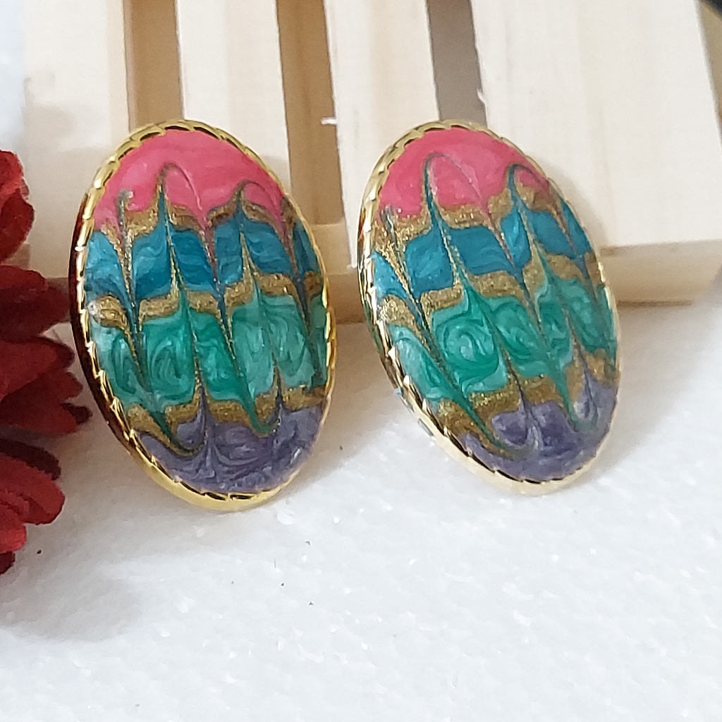 E1815 Vintage Swirled Chunky Oval Clip On Earrings 5$